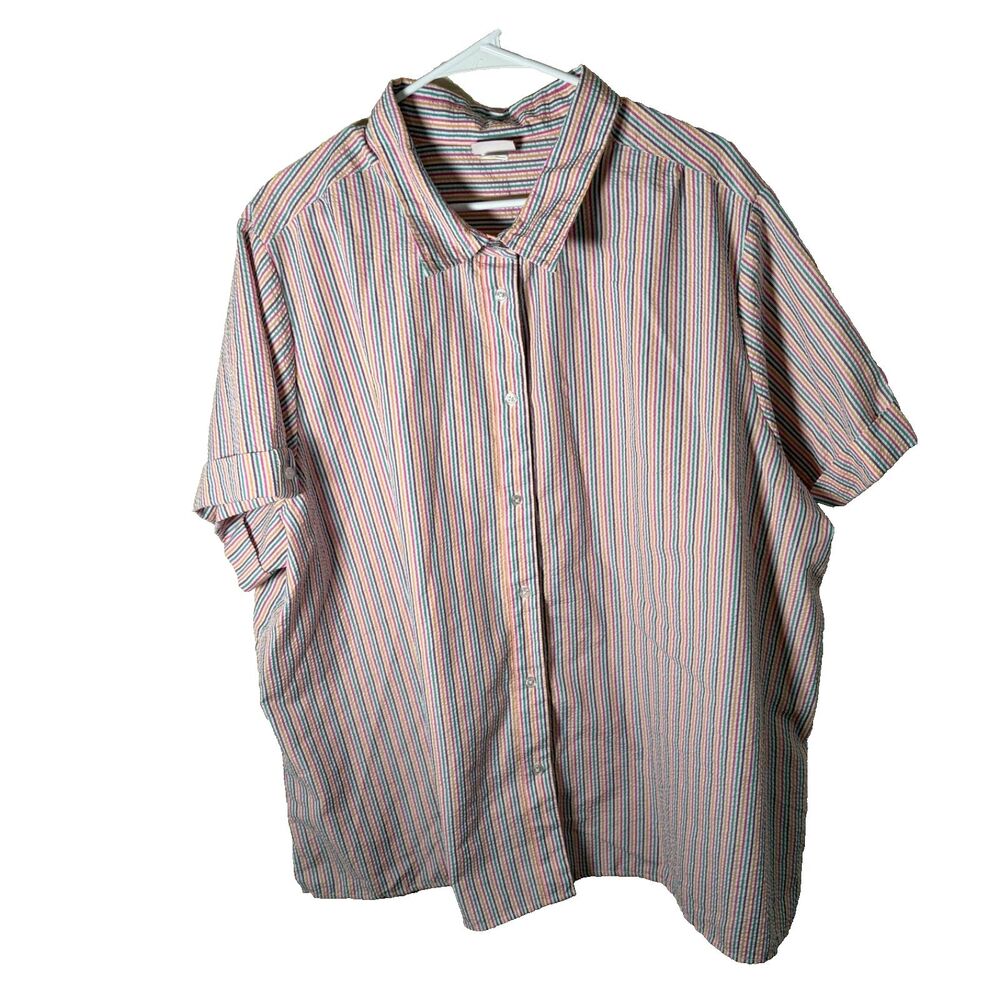 American Sweetheart Shirt Women's 4XL Striped Button Up Textured Short Sleeve
